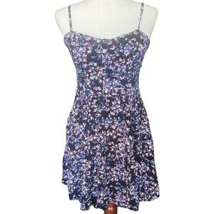 Express Floral Mini Dress Sz Medium Sweetheart Neck Button Front Bloomcore Smock